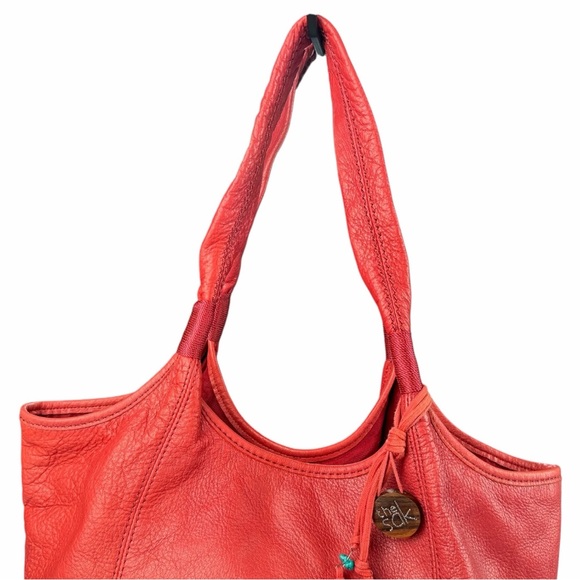 The Sak Boho Medium Red Leather Hobo Tote Bag Shoulder Purse - Picture 3 of 10
